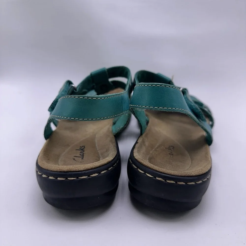 Clarks Leather Multi Strap Sandals Leisa Apple Teal Blue Size 10 Wide Shoes